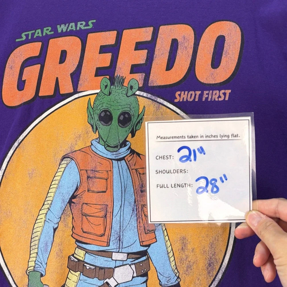 Star‎ Wars Greedo Shot First Purple Graphic T-Shirt Men's Sz L Retro Style